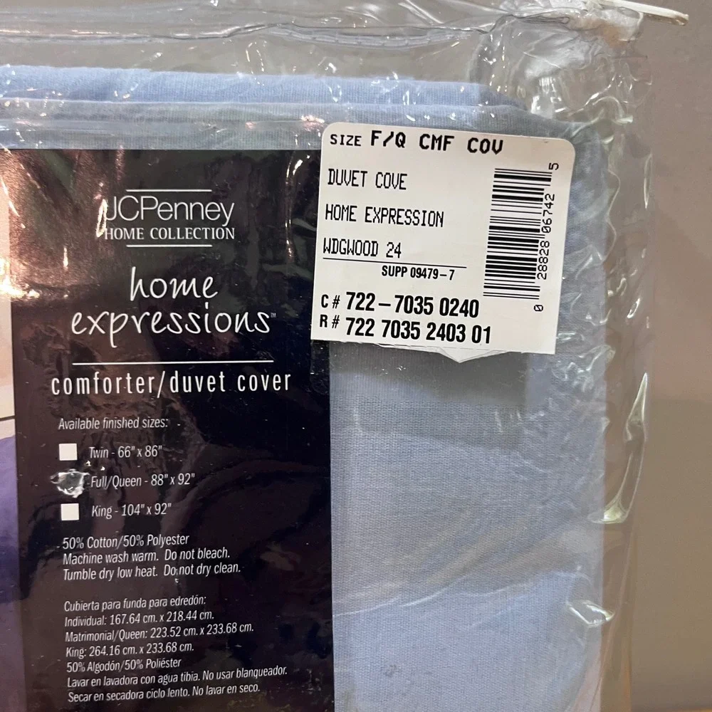 Vtg JCPenney Home Expressions Blue Duvet Cover Full Queen Solid Wedgwood USA New